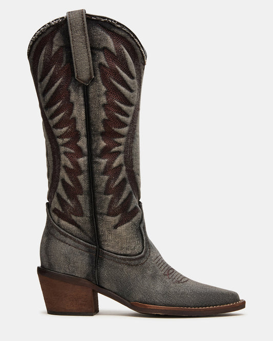 Steve Madden ALBANY Black Denim Pointed-Toe Women's Western Boot