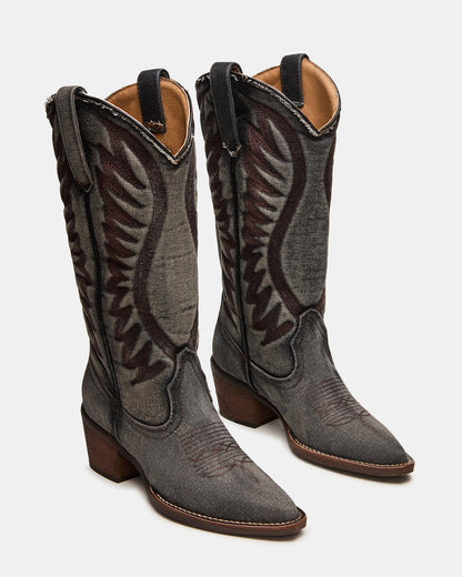 Steve Madden ALBANY Black Denim Pointed-Toe Women's Western Boot