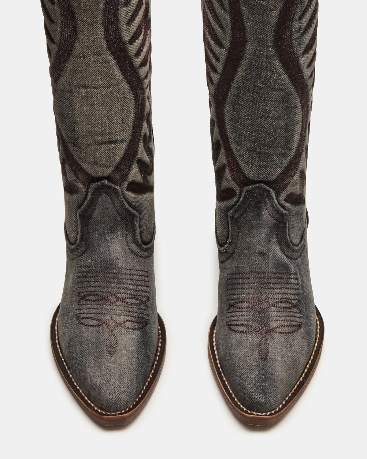 Steve Madden ALBANY Black Denim Pointed-Toe Women's Western Boot