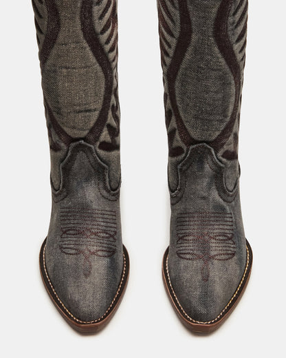Steve Madden ALBANY Black Denim Pointed-Toe Women's Western Boot