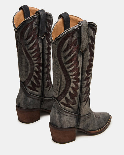 Steve Madden ALBANY Black Denim Pointed-Toe Women's Western Boot