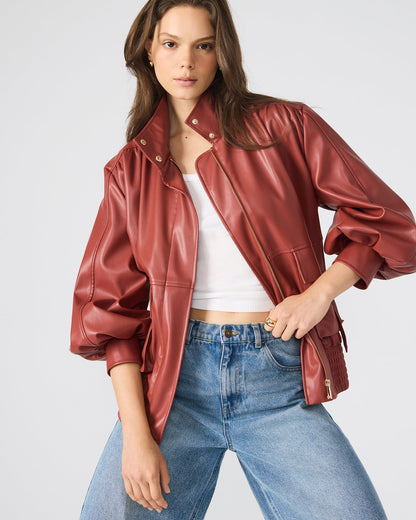 Steve Madden VEE Dusty Brick Faux Leather Long-Sleeved Women's Jacket