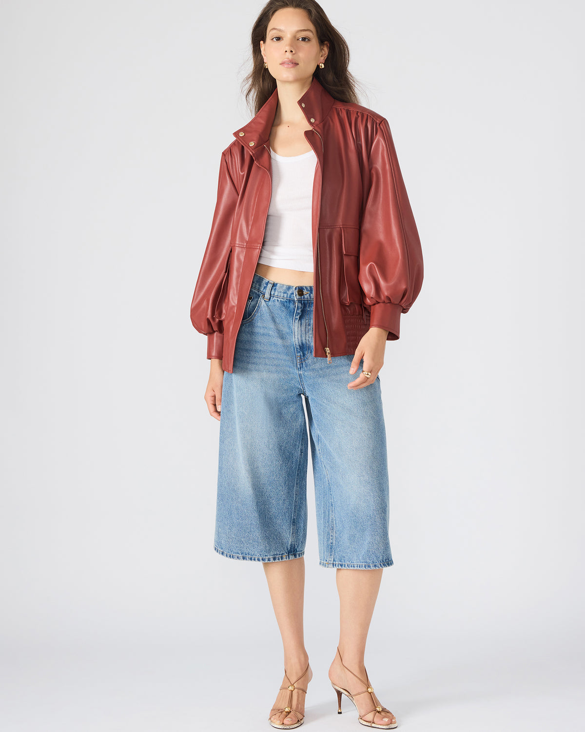 Steve Madden VEE Dusty Brick Faux Leather Long-Sleeved Women's Jacket