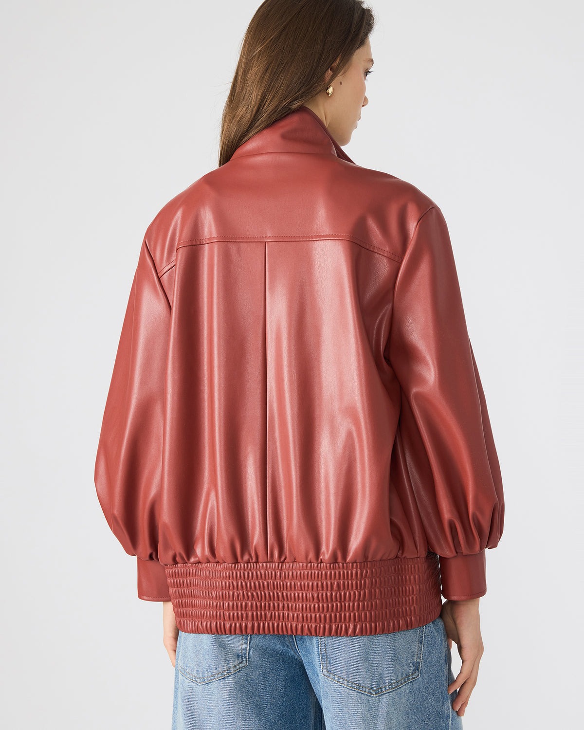 Steve Madden VEE Dusty Brick Faux Leather Long-Sleeved Women's Jacket