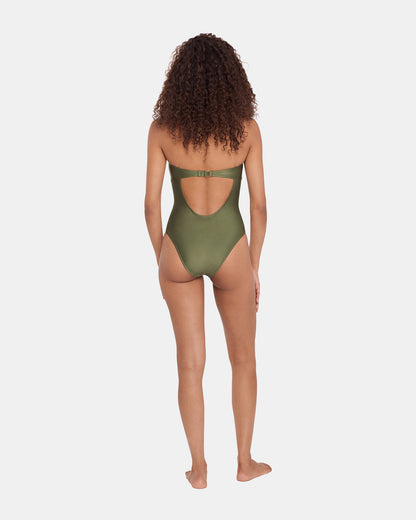 Steve Madden SHINE BRIGHT ONE PIECE SWIMSUIT Olive Women's Bandeau One-Piece Swimsuit