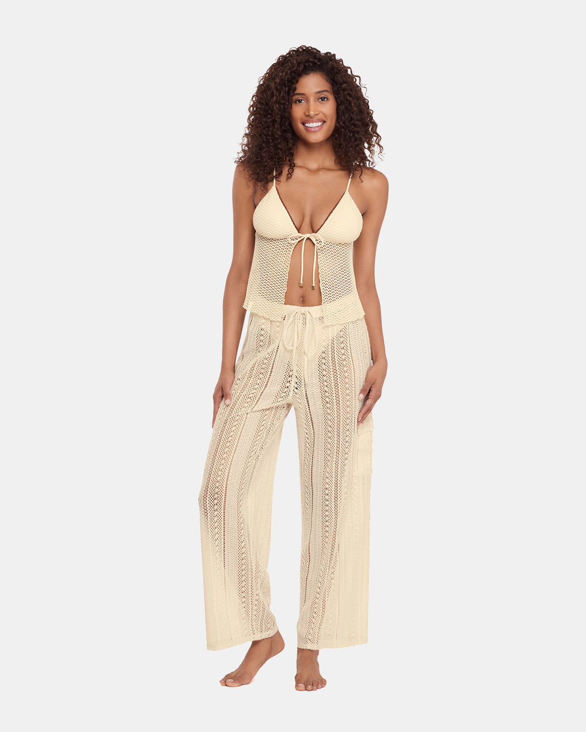 Steve Madden CROCHET BIKINI COVER-UP Pearl Crochet Wide-Leg Women's Swim Cover-Up