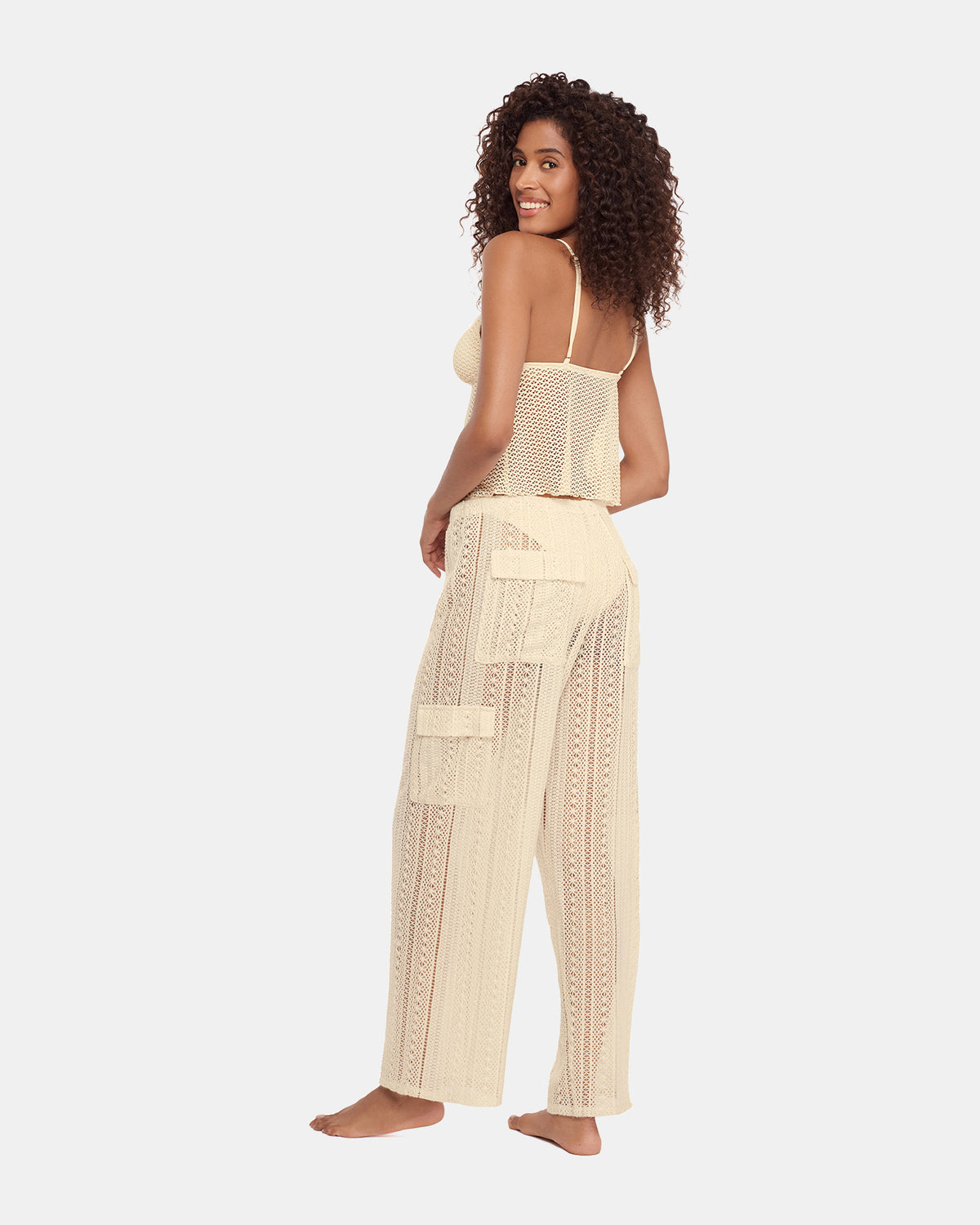 Steve Madden CROCHET BIKINI COVER-UP Pearl Crochet Wide-Leg Women's Swim Cover-Up
