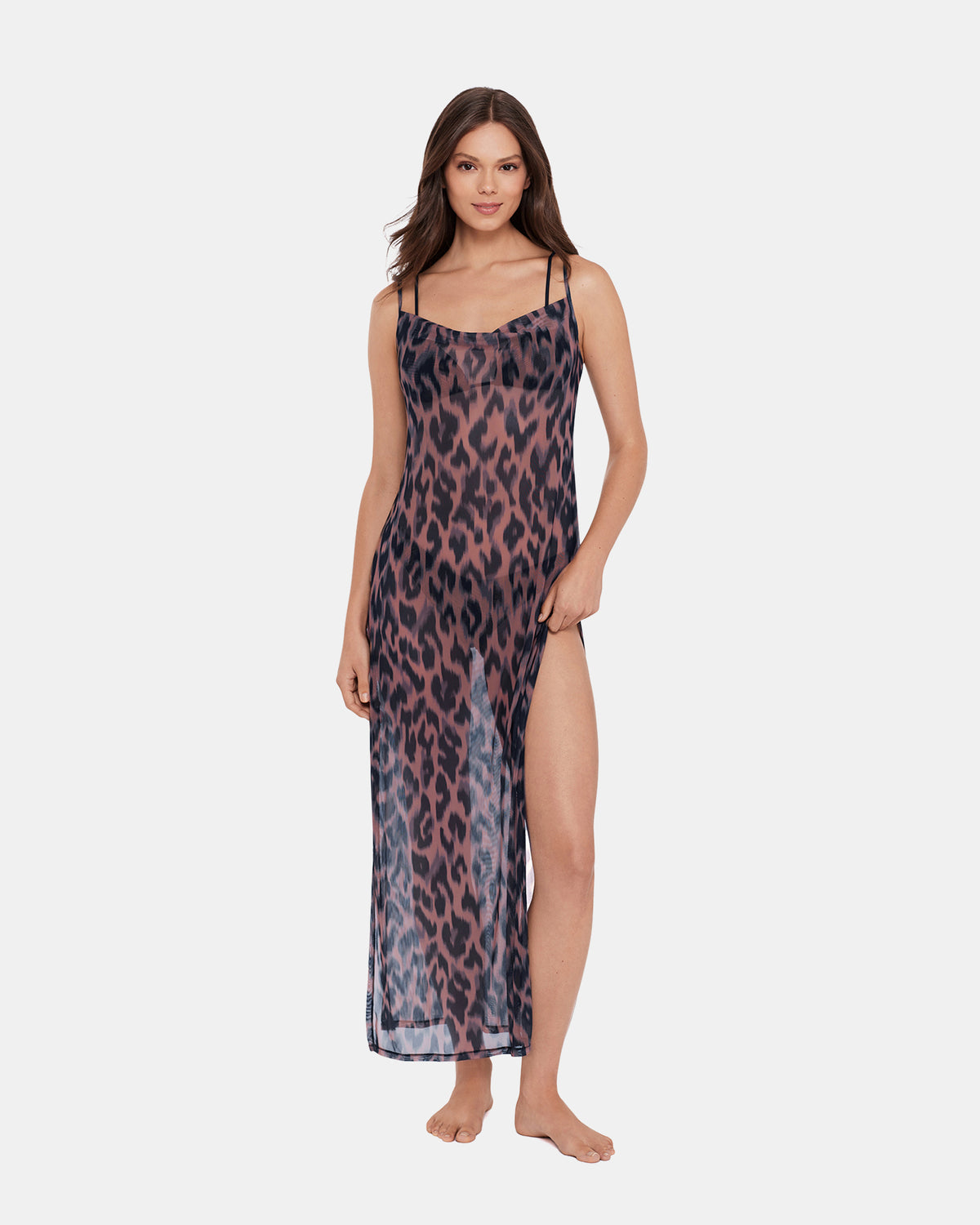 Steve Madden STATIC LEOPARD BIKINI COVER-UP Natural Flowy Mesh Women's Swim Cover-Up