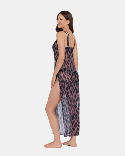 Steve Madden STATIC LEOPARD BIKINI COVER-UP Natural Flowy Mesh Women's Swim Cover-Up