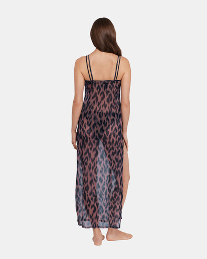 Steve Madden STATIC LEOPARD BIKINI COVER-UP Natural Flowy Mesh Women's Swim Cover-Up
