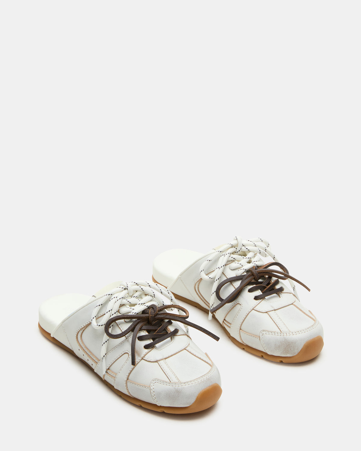 Steve Madden MAYSA White Distressed Women's Low-Top Slip-On Mule Sneakers
