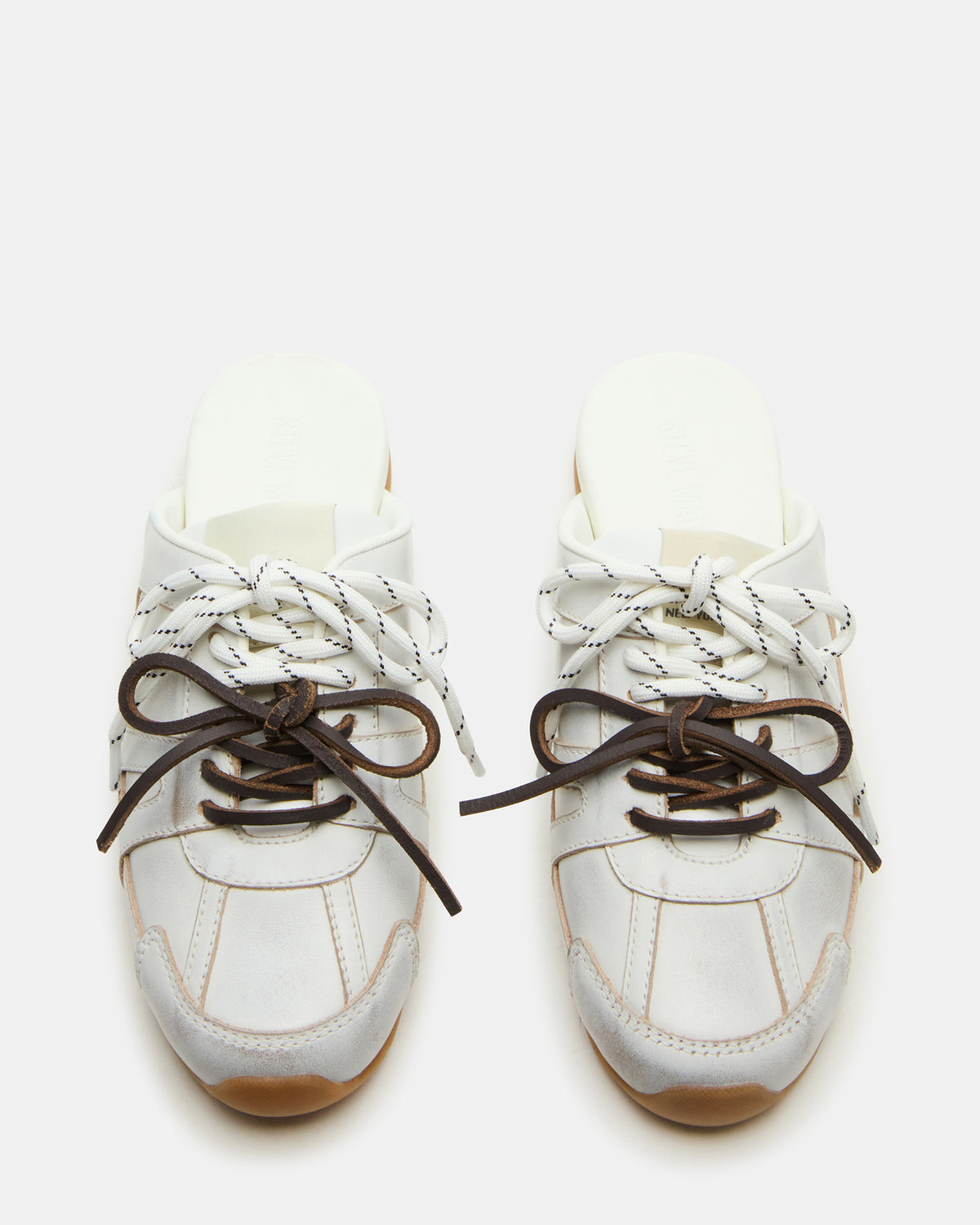 Steve Madden MAYSA White Distressed Women's Low-Top Slip-On Mule Sneakers