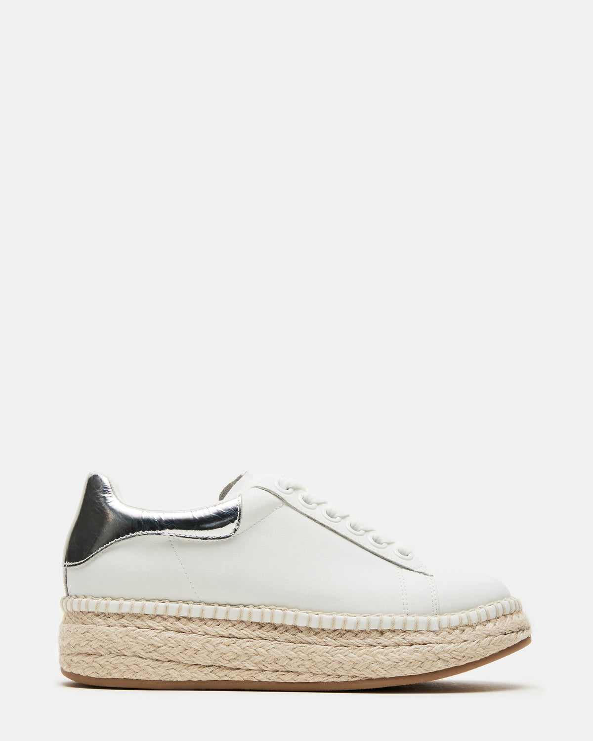 Steve Madden GLANCE White/Silver Espadrille Platform Casual | Women's Sneakers