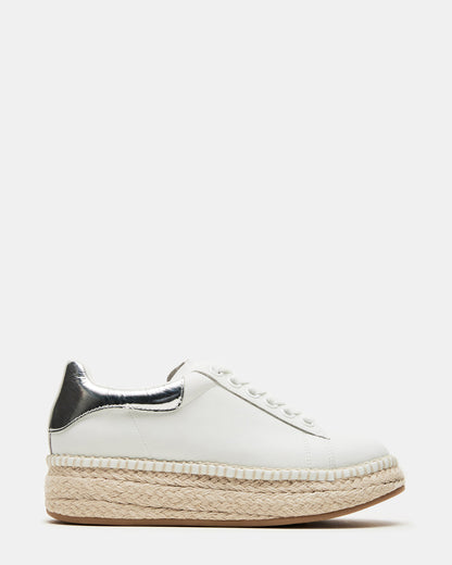 Steve Madden GLANCE White/Silver Espadrille Platform Casual | Women's Sneakers