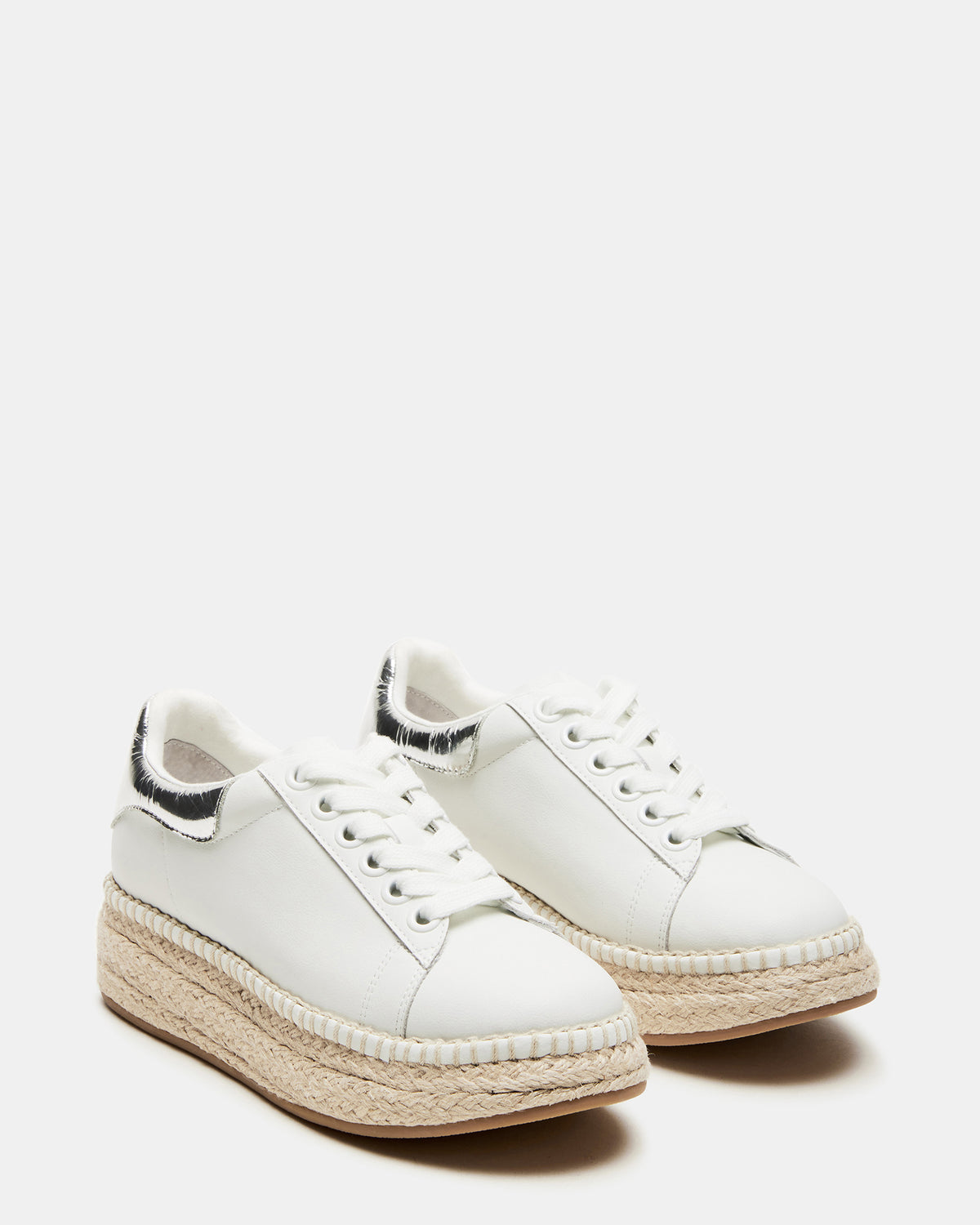 Steve Madden GLANCE White/Silver Espadrille Platform Casual | Women's Sneakers