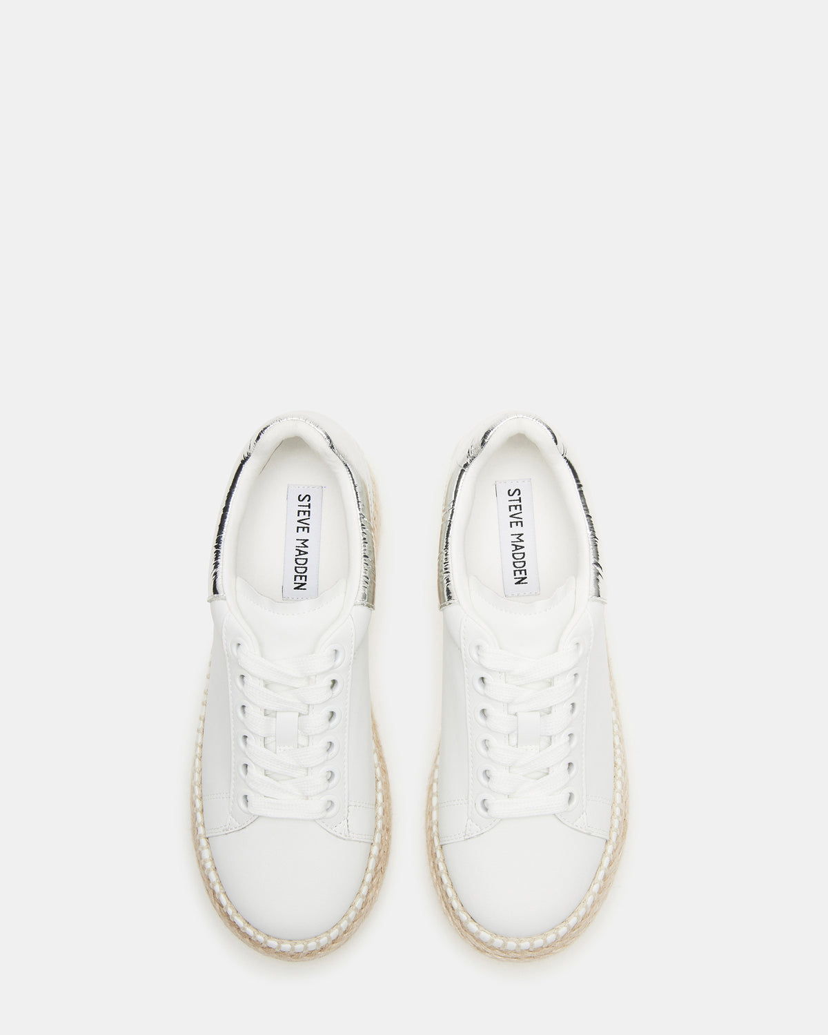 Steve Madden GLANCE White/Silver Espadrille Platform Casual | Women's Sneakers
